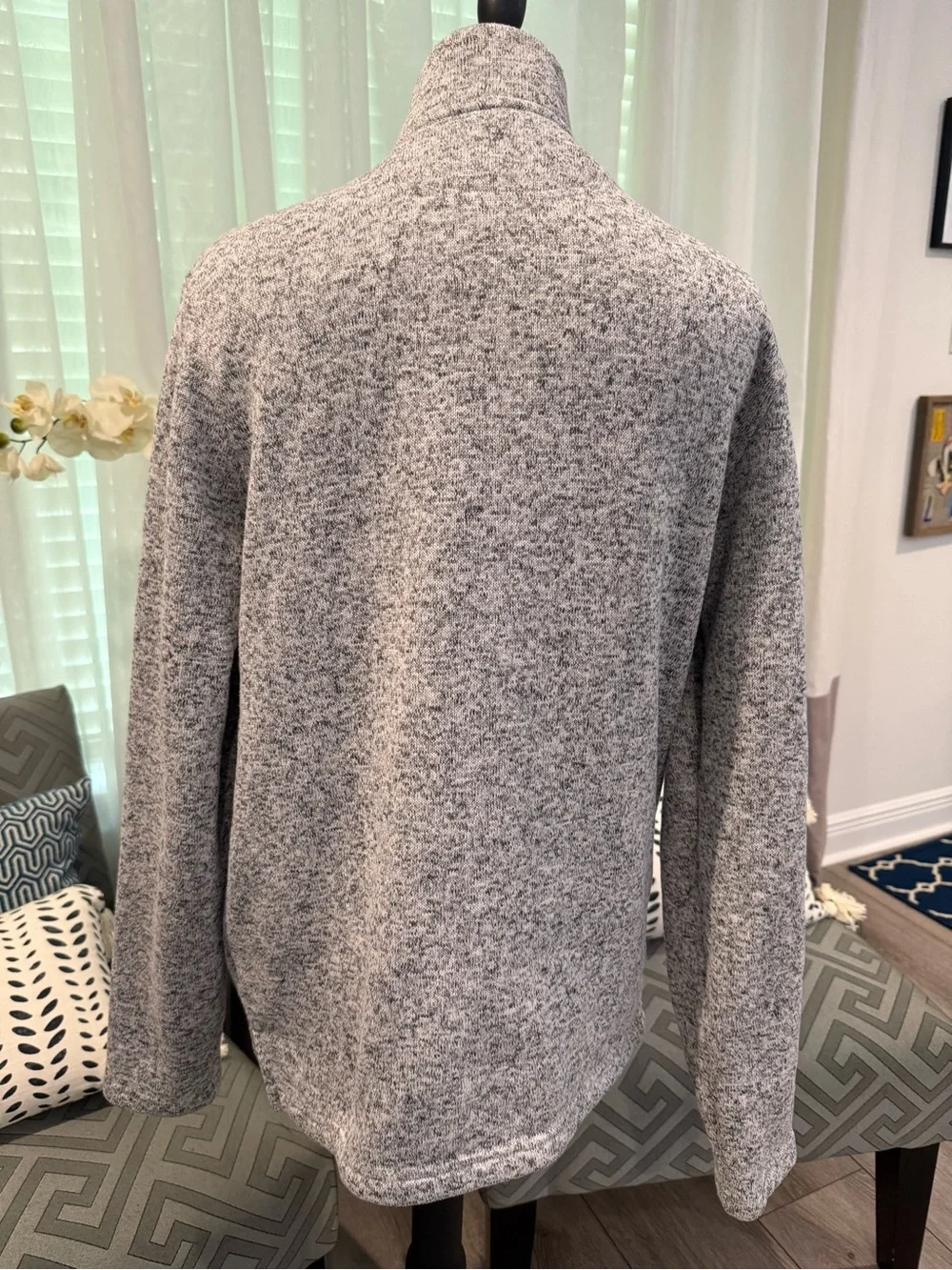 Tsla Men's Grey Quarter-Zip Knit Pullover Sweater, Large